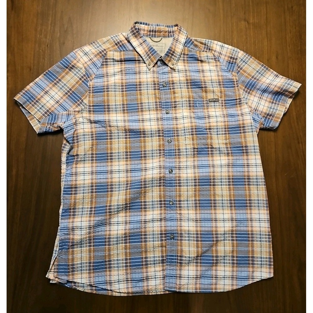 Eddie Bauer Classic Fit Short‎ Sleeve Button Down Seersucker Shirt XL Plaid